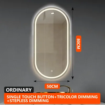 Bathroom led mirror round smart makeup mirror bathroom bedroom dresser hotel bathroom mirror wall mounted one-button touch three-color dimmable diameter 70cm
