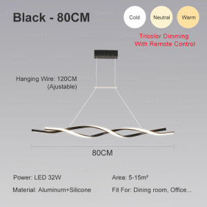 [1 Year Warranty + Remote Control] TOMAX 80/100CM Black&Gray LED Pendant Lights Dining Room Kitchen Island Modern Design Chandelier Lighting Bedroom Decor Lamp Dimming