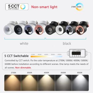 Embedded 5 CCT Switchable/ Zigbee Ceiling Ligh Anti-Glare 7W 12W 360 ° Rotatable AC110/220V Bedroom Kitchen Indoor Spotlight