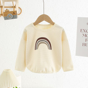 Kids Sweater Polyester Sweatshirt Jacket Rainbow Pattern Waffle Long-sleeve Tops for Boys and Girls 2-9 Years Old