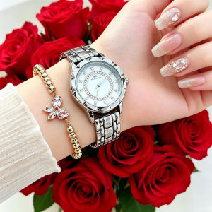 Đồng hồ đeo tay nữ hình hoa hồng khắc thiết kế sang trọng đính kim cương chống nước kiểu dáng thời trang cổ điển thích hợp làm quà tặng.