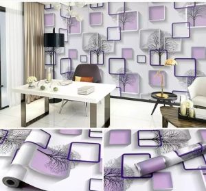 WALLPAPER DINDING / STICKER DINDING WPS593 PURPLE 3D SQUARE STICKER WALPAPER DINDING HAPPYSNAP88