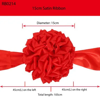 SHIOK 15cm / 20cm Red Flower Ball Satin Ribbon For Opening Ceremony Wedding Celebration Decoration 绣球花门彩剪彩开业结婚红布 RB0214 RB0215