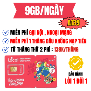 Sim Local A139 Xài Data Tốc Độ Cao 9GB/Ngày + 550P Gọi Nội/Ngoại Mạng Mỗi Tháng Tháng Đầu Không Cần Nạp Sóng Mobifone | FREESHIP - CHƯA KÍCH HOẠT