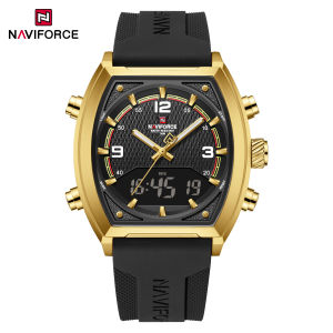NAVIFORCE Original New Mens Quartz Watch Luminous Pointer + LCD Digital Display Dual Display Dial Date Chronograph Lightweight Silica Strap Waterproof 30m Mens Outdoor Sports Casual Watch NF9242