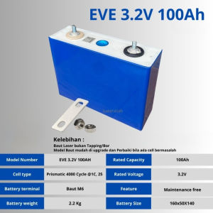 Baterai Lifepo4 3.2V 100Ah 3000-5000 Cycle Untuk PLTS UPS Solar Panel Bergaransi 12 Bulan