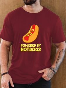 Mens POWERED BY HOTDOGS pattern summer casual crew neck short T-shirt