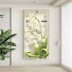 (ẢNH CHỤP) Tranh đồng hồ tráng gương hoa linh lan bo viền vàng kèm đinh và pin