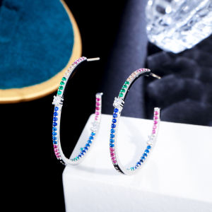 SEQUITO Temperament Silver Yellow Gold Plated Jewelry Micro Pave Multi Color Round AAAAA Zirconia Stone Fashion Nightclub Women Hoop Earrings Ear Decoration SE783