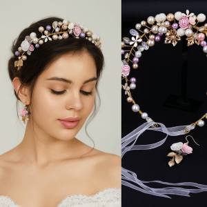 NOVELLEO Alloy Flower Crown Gold Color Rhinestone Bridal Jewelry Temperament Hair Hoop Bride Tiaras Wedding