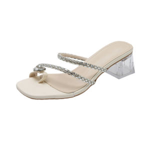 IELGY Slotted Strap Rhinestones Clip-toe High Heels Sandals Womens Summer Sheer Block Heel