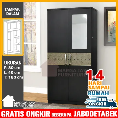 Lemari pakaian baju 3 pintu minimalis Hitam Cermin Kaca