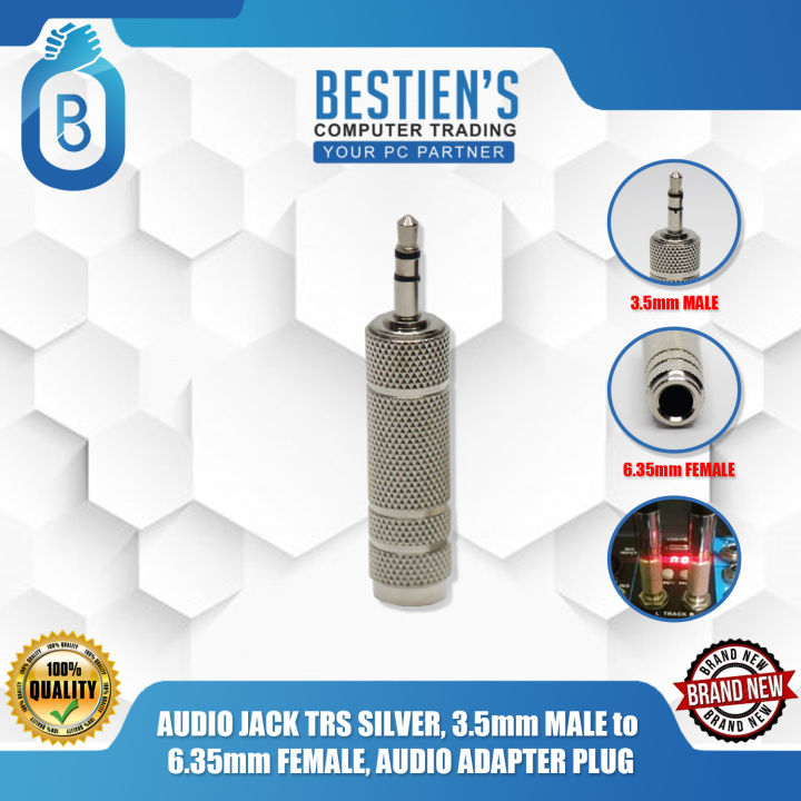 AUDIO JACK TRS SILVER, 3.5mm MALE to 6.35mm FEMALE, AUDIO ADAPTER PLUG ...