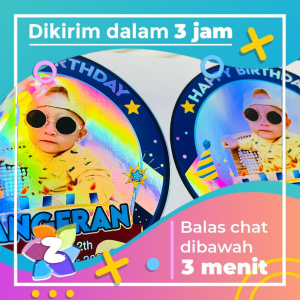 2-4 Sticker Undangan Ulang Tahun Anak Label Stiker Happy Birthday Zennida Bahan Hologram Anti Air