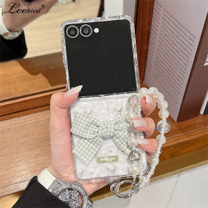 Cartoon Flower Water Ripple Bracelet Case for Samsung Galaxy Z Flip 7 6 5 4 3 flip7 Bowknot Pearl Wrist Chain Transparent Cover