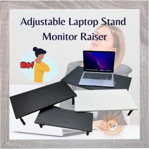 ALife Word Rak Laptop dengan Rak Penyimpanan Penyangga Laras Adjustable Laptop Stand Riser Increased Shelf Base Laptop Table Storage Tray Monitor Stand Riser Desktop Stand