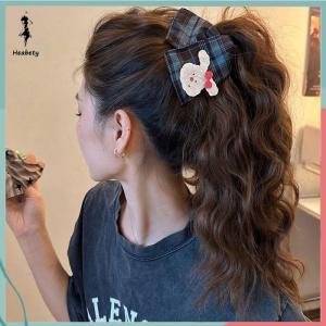 FUJIAS2🦋 Sweet Plaid Cloth Hair Claws Cute Bowknot Rabbit Bear Shark Clip For Girls Korean Style Cartoon Hair Barrettes Hair Accessory