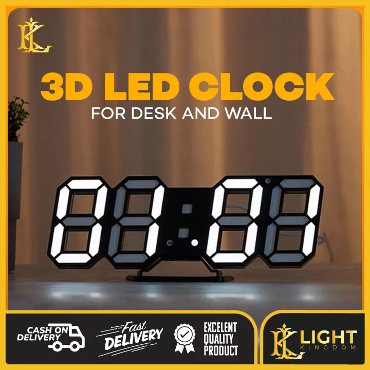 LK 3D LED Wall Clock Modern Digital Alarm Clocks Display Table Desk Night Alarm Clocks Display Home Kitchen Office Table Desk Night Wall Watch 24 Or 12 Hour Display Protect Eyes Brightness Adjustable