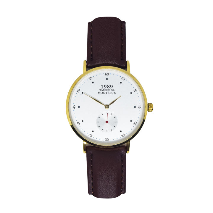 1989 Watches Montreux watch Gold watch frame Brown leather Strap