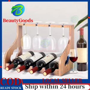 【Ready Stock】Bamboo Wine Rack with Glass Holder Ornaments Wood Wine Glass Holder Haning Shelf Goblet Rack Nordic Upside Down Home Decoration Wine Rack