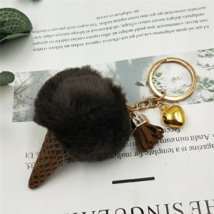 SHOPHOME - Gantungan kunci tas mobil motor rumah serbaguna karakter lucu Ice Cream Cone Bulu KEY09