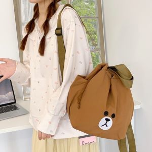 IUYJN Large Capacity Rilakkuma Backpack Anime Korean Style Relax Bear Schoolbag Cartoon Nylon Brown Bear Drawstring Bag Students