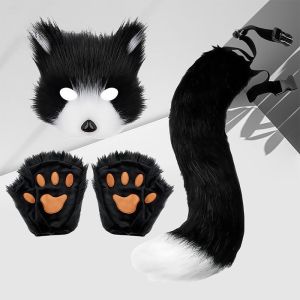Erotic Mask Set Women Fox Tail Plush Mask Faux Halloween Mask Set