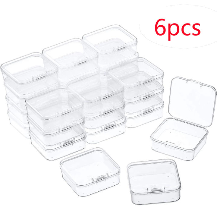 6PCS Mini Clear Plastic Storage Containers with Lids Empty Hinged