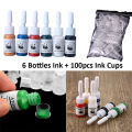 6Pcs Professional Multi Colors Tattoo Ink Pigment Set With 100 Ink Cups  Tattoo Complete Sale Kits. 