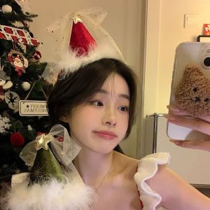 QIWANBA19 ขนนกสีขาว กิ๊บติดผมหมวกคริสต์มาสสีแดง ริบบิ้นสำหรับเด็ก การตกแต่งสุขสันต์วันคริสต์มาส กิ๊บติดผมคริสต์มาสสำหรับเด็ก ไม่ซ้ำใคร ดาวดาวดาว ที่คาดผมคริสต์มาส สาวๆ