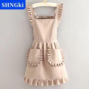 SHNGki 1 cái phong cách thời trang Hàn Quốc tạp dề công chúa tạp dề vải không thấm nước ăn tạp dề với túi Polyester Tạp dề cho phụ nữ