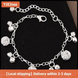 【Local shipping】 New Bạc Mạ Vòng Đeo Tay Thời Trang Chuông Charms Hạt Mặt Dây Chuyền Chuỗi Vòng Đeo Tay Cho Phụ Nữ Cô Gái Đồ Trang Sức Quà Tặng