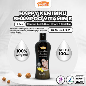 Happy Kemiriku Shampoo Vitamin E 100ml Isi 1 Pcs - Perawatan Rambut Rontok Hitam & Berkilau Menutrisi Akar Rambut | Membantu Mengurangi Rontok & Menebalkan Rambut | Sudah Halal & BPOM