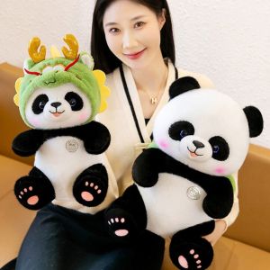 SELLYER นุ่มนุ่มๆ ตุ๊กตามังกรแพนด้าแปลงร่าง ผ้าฝ้ายพีพี ขนปุยฟู ของเล่นตุ๊กตาหมีแพนด้าจำลอง สร้างสรรค์และสร้างสรรค์ อินส์ คอสเพลย์ตุ๊กตาหมีแพนด้ามังกร ของขวัญประดับตกแต่ง