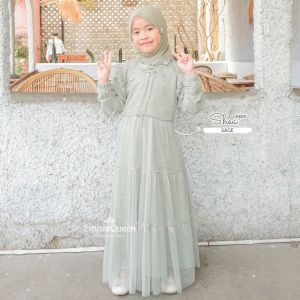 EmmaQueen - Dress Shea Kids Gamis Kondangan Anak Perempuan Katun Tile 1-12 tahun Variasi Mutiara Cantik Wudhu Friendly Karet Pinggang
