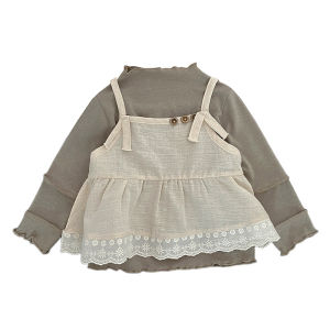 Girls forest-themed outfit for spring and autumn 2026 Childrens Korean-style fashionable suspenders + Two-piece base layer set
