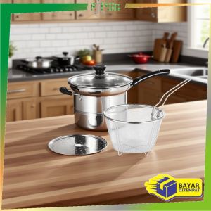 FH-C1316 Panci Deep Fryer 4IN1 Stainless Steel Saringan Kentang Aneka Masakan Serbaguna / Panci Set