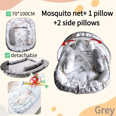 Cotton Baby Bed Cotton Baby Nest with Baby Pillow Washable Crib Baby Quilt for Baby Removable