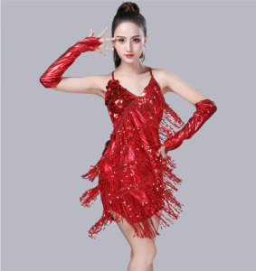 Phong cách mới Latin Dance Dress Appliques Sands Stage Dress Trang phục Latin Dance Race Mở lại Appliques Sands Dress