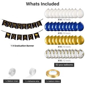 54pcs Blue Gold Balloon Graduation Decorations Set Congrats Grad Class of 2024 Party for School Grad Decor