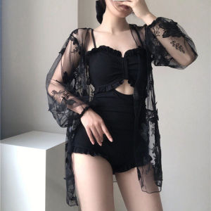 SSeE U Women Black Suit 2 PCS Bikini Push Up Thin Swimsuit With Chest Pad With Lace Jacket