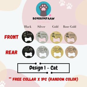 Bombompaaw Customized Pet Name Tag Collar Stainless Steel Round Bone Dog Name Tag Teg Nama Kucing Locket Kucing Nama
