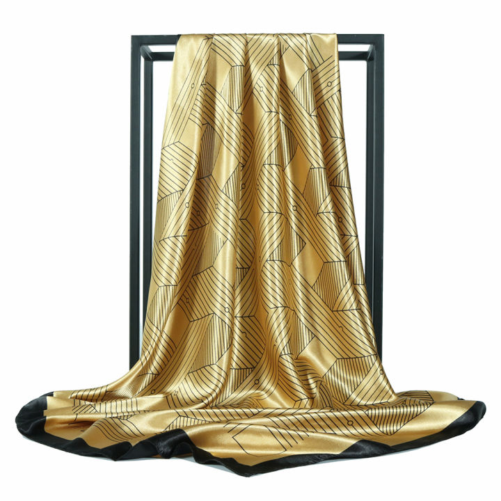 Khaki Wave Patterned Silk Scarf main image 1