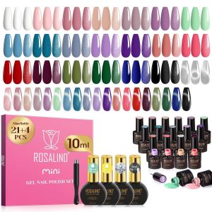 ROSALIND 25pcs Gel Set 21 colors gel polish Burgundy Purple Nude Silver Cat Eye with 10mL 4pcs Base &  Coat Soak Off U v DIY Salon Gift for Women