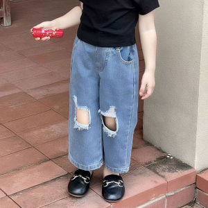 【Sweet Kids Deliver from Perak】Perempuan  dan Lelaki Seluar Jeans Childrens ripped jeans Kanak-kanak Uniseks Gaya Korea Seluar Jeans Koyak Fesyen Longgar Seluar Kaki Lebar Fesyen Kanak-kanak Seluar Jeans Koyak，3-11 tahun