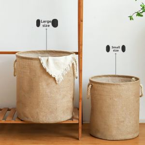 【NEW A 】Waterproof Cotton Linen Laundry Basket Foldable Large Capacity with Handle Household Sundries Organizer Storage Bins for Home