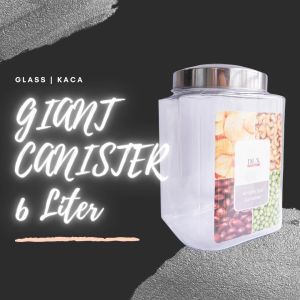 Giant Canister 6 Liter | Toples Kaca Asinan Kerupuk Tutup Stainless