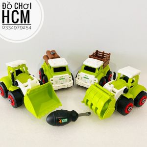 [LẮP RÁP KÈM TUA VÍT] Túi đồ chơi xe 4 xe công trình lắp ghép dành cho bé thích mô hình xe ô tô nông trường DIY 589-18D