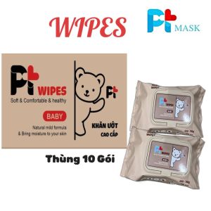 Thùng 10 gói ướt PT gói to 100 tờ 650-700 gram khăn ướt khổ to dùng được cho trẻ sơ sinh.