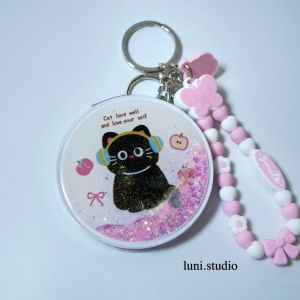 LUNI Compact mirror with running glitter and Keychain attached Glittery compartments Portable and decorative bag accessories